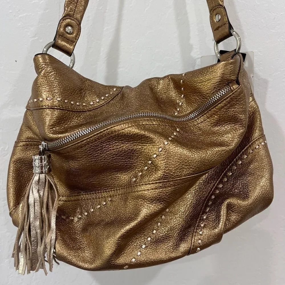 NWT B Makowski Gold Leather Hobo Bag